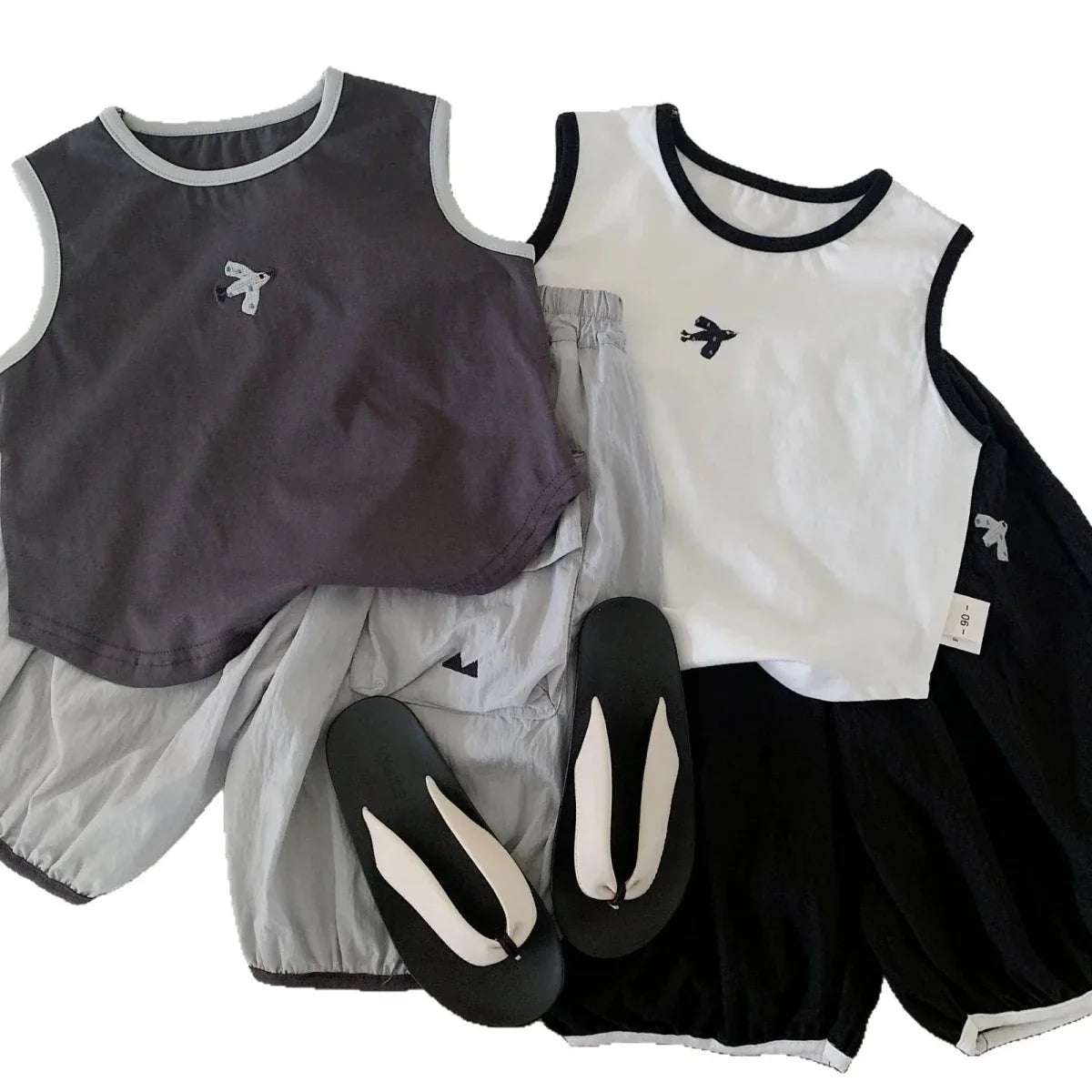 Baby Boys Summer Vest Sets Bird Embroidery Top+Elastic Waist Short Kids Boys Two-piece Suit Loose Thin Toddler Boys Sport