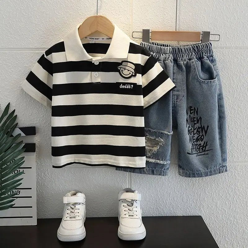 Boys Summer Outfit - Boys Summer Outfit T-Shirt and Jeans Korean Polo Fashion Casual Clothing Korean Reviews Top Toddler
