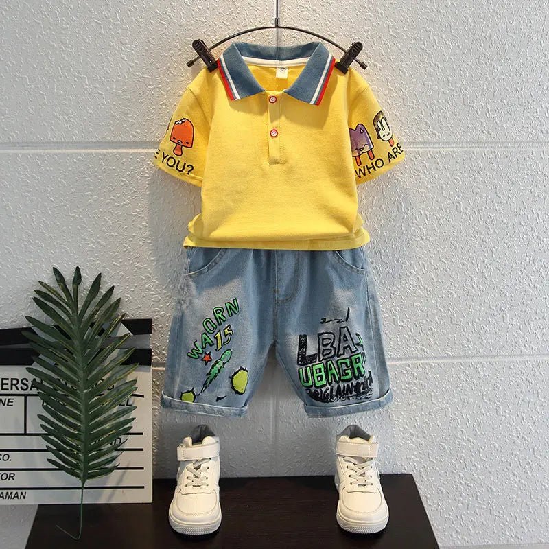 Boys Summer Outfit - Boys Summer Outfit T-Shirt and Jeans Korean Polo Fashion Casual Clothing Korean Reviews Top Toddler