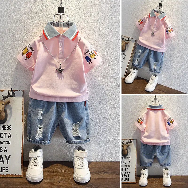 Boys Summer Outfit - Boys Summer Outfit T-Shirt and Jeans Korean Polo Fashion Casual Clothing Korean Reviews Top Toddler