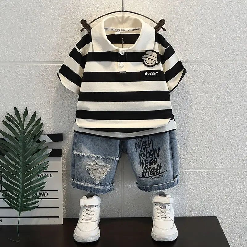 Boys Summer Outfit - Boys Summer Outfit T-Shirt and Jeans Korean Polo Fashion Casual Clothing Korean Reviews Top Toddler