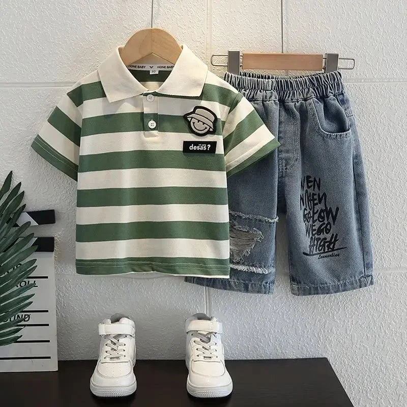 Boys Summer Outfit - Boys Summer Outfit T-Shirt and Jeans Korean Polo Fashion Casual Clothing Korean Reviews Top Toddler