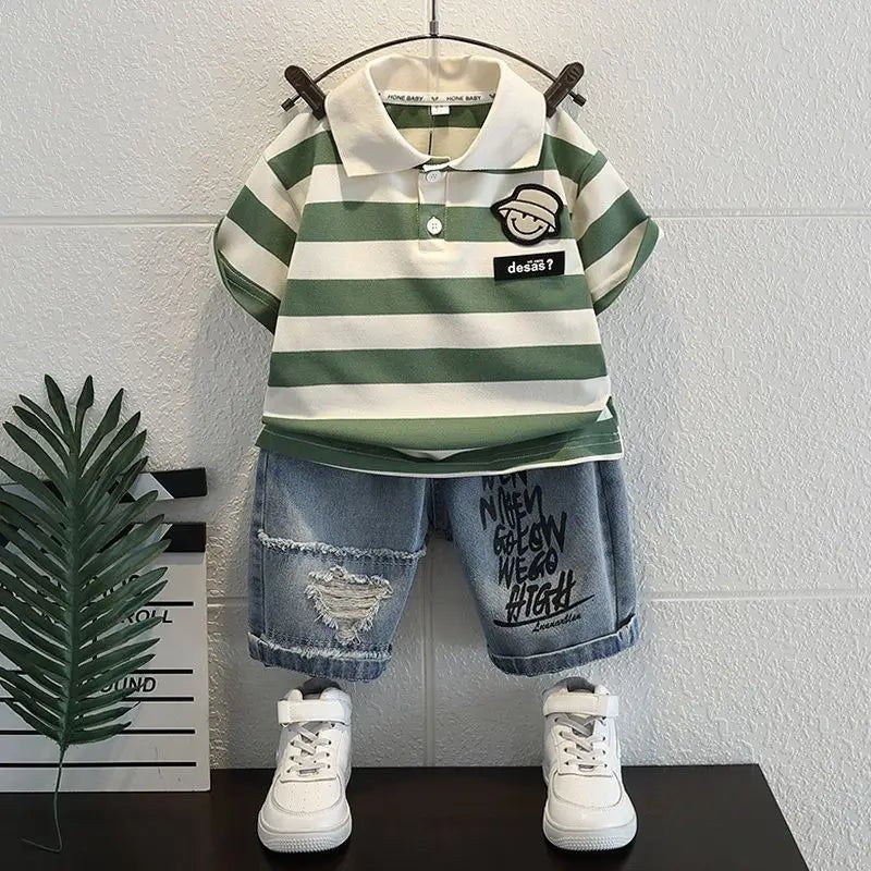 Boys Summer Outfit - Boys Summer Outfit T-Shirt and Jeans Korean Polo Fashion Casual Clothing Korean Reviews Top Toddler