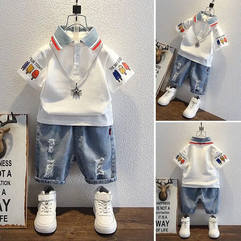 Boys Summer Outfit - Boys Summer Outfit T-Shirt and Jeans Korean Polo Fashion Casual Clothing Korean Reviews Top Toddler