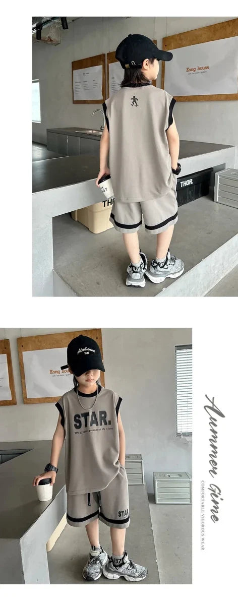 Boys Basketball Jerseys New Fashion Vest + Shorts 2Pcs Boys Clothing Sets Teenagers Kids Clothes - Boys Summer & Party