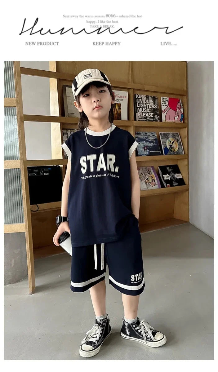 Boys Basketball Jerseys New Fashion Vest + Shorts 2Pcs Boys Clothing Sets Teenagers Kids Clothes - Boys Summer & Party
