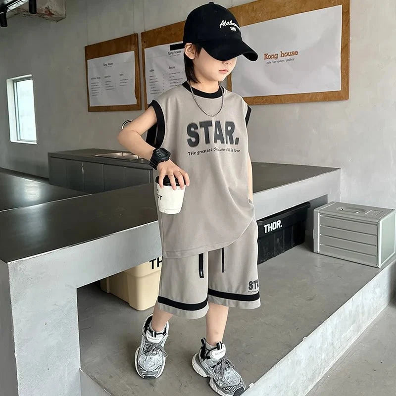 Boys Basketball Jerseys New Fashion Vest + Shorts 2Pcs Boys Clothing Sets Teenagers Kids Clothes - Boys Summer & Party
