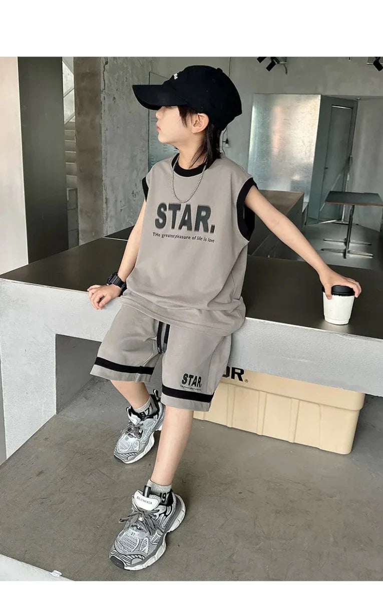 Boys Basketball Jerseys New Fashion Vest + Shorts 2Pcs Boys Clothing Sets Teenagers Kids Clothes - Boys Summer & Party