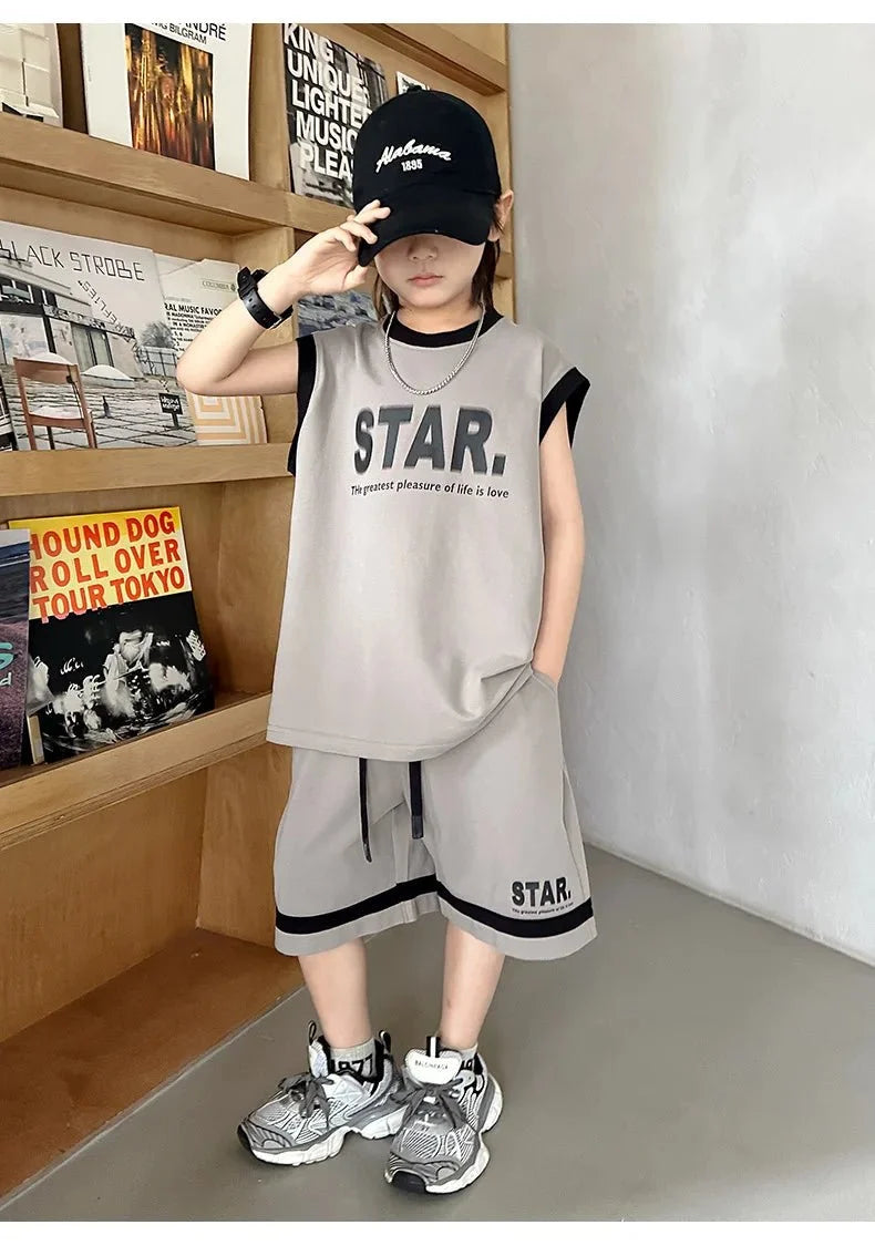 Boys Basketball Jerseys New Fashion Vest + Shorts 2Pcs Boys Clothing Sets Teenagers Kids Clothes - Boys Summer & Party