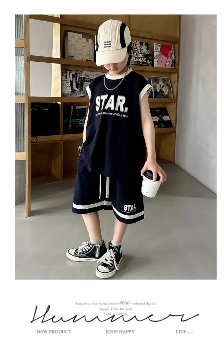 Boys Basketball Jerseys New Fashion Vest + Shorts 2Pcs Boys Clothing Sets Teenagers Kids Clothes - Boys Summer & Party