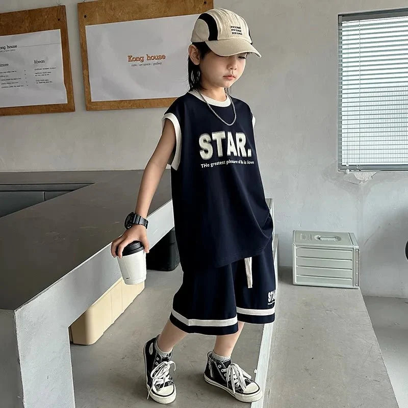Boys Basketball Jerseys New Fashion Vest + Shorts 2Pcs Boys Clothing Sets Teenagers Kids Clothes - Boys Summer & Party