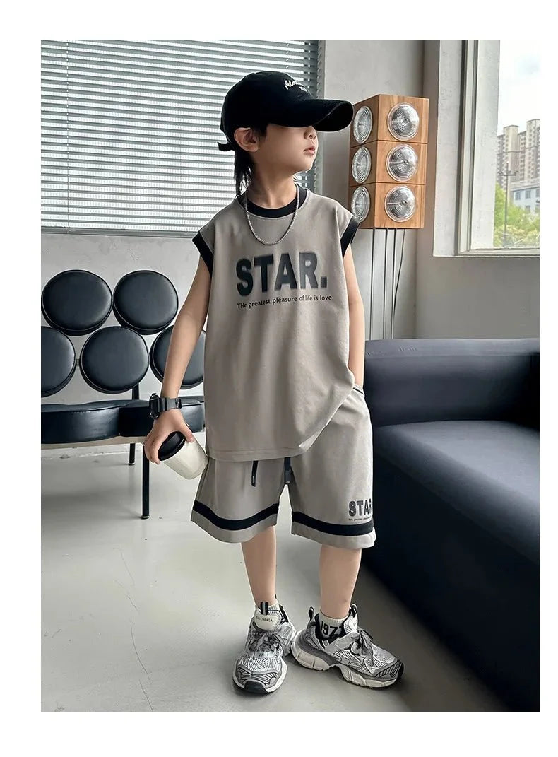 Boys Basketball Jerseys New Fashion Vest + Shorts 2Pcs Boys Clothing Sets Teenagers Kids Clothes - Boys Summer & Party