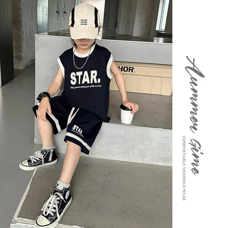 Boys Basketball Jerseys New Fashion Vest + Shorts 2Pcs Boys Clothing Sets Teenagers Kids Clothes - Boys Summer & Party