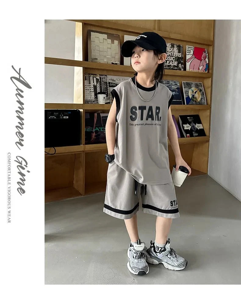 Boys Basketball Jerseys New Fashion Vest + Shorts 2Pcs Boys Clothing Sets Teenagers Kids Clothes - Boys Summer & Party