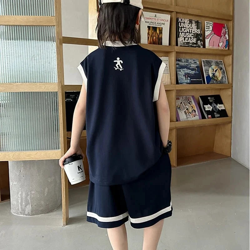 Boys Basketball Jerseys New Fashion Vest + Shorts 2Pcs Boys Clothing Sets Teenagers Kids Clothes - Boys Summer & Party