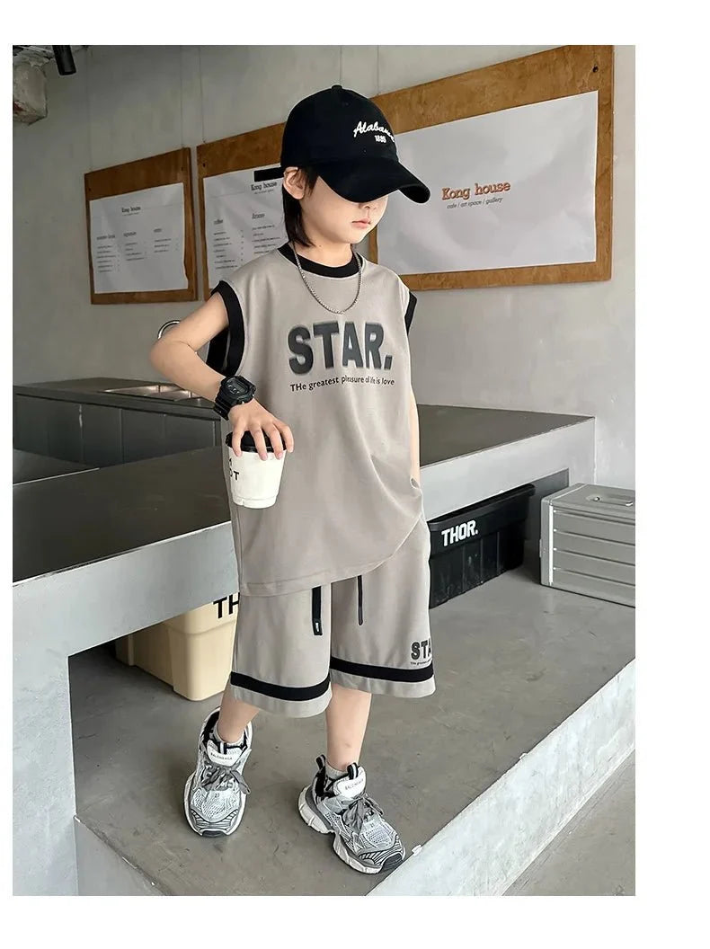 Boys Basketball Jerseys New Fashion Vest + Shorts 2Pcs Boys Clothing Sets Teenagers Kids Clothes - Boys Summer & Party