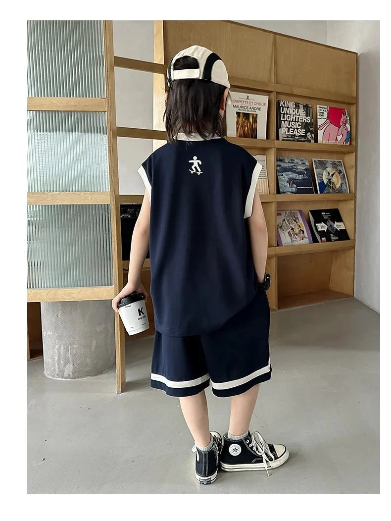 Boys Basketball Jerseys New Fashion Vest + Shorts 2Pcs Boys Clothing Sets Teenagers Kids Clothes - Boys Summer & Party