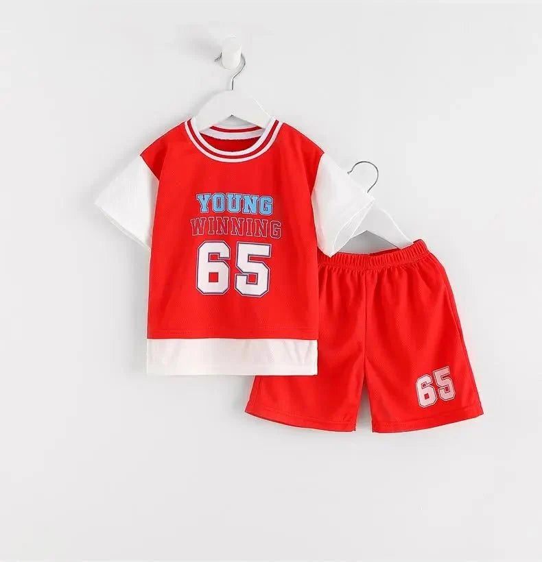 Boys Clothes Sets Summer Breathable Tracksuit Fashion Children's Sports Two Piece Set T-shirt + Shorts Suits - Boys Summer &