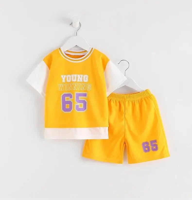 Boys Clothes Sets Summer Breathable Tracksuit Fashion Children's Sports Two Piece Set T-shirt + Shorts Suits - Boys Summer &