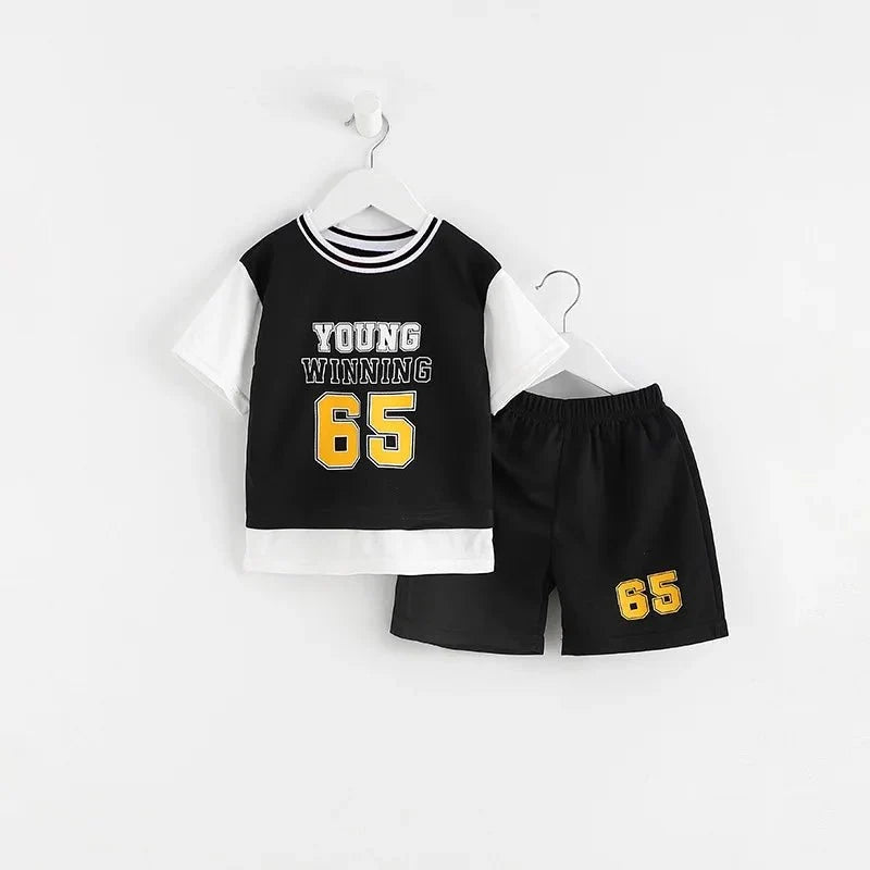 Boys Clothes Sets Summer Breathable Tracksuit Fashion Children's Sports Two Piece Set T-shirt + Shorts Suits - Boys Summer &