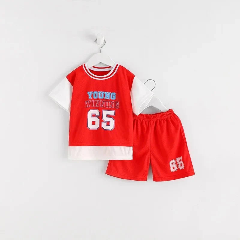 Boys Clothes Sets Summer Breathable Tracksuit Fashion Children's Sports Two Piece Set T-shirt + Shorts Suits - Boys Summer &