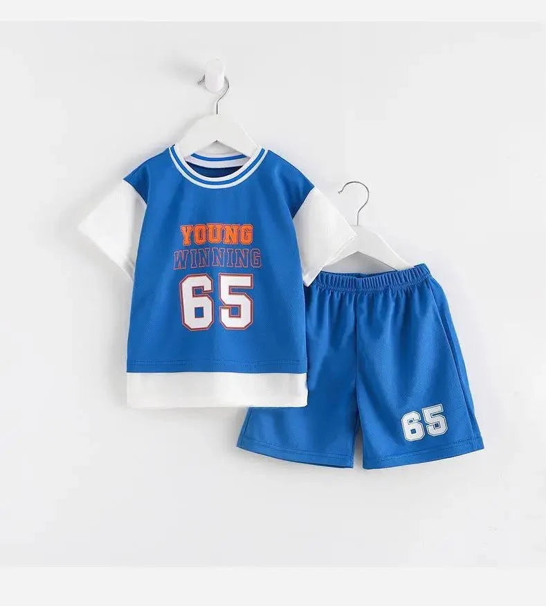 Boys Clothes Sets Summer Breathable Tracksuit Fashion Children's Sports Two Piece Set T-shirt + Shorts Suits - Boys Summer &