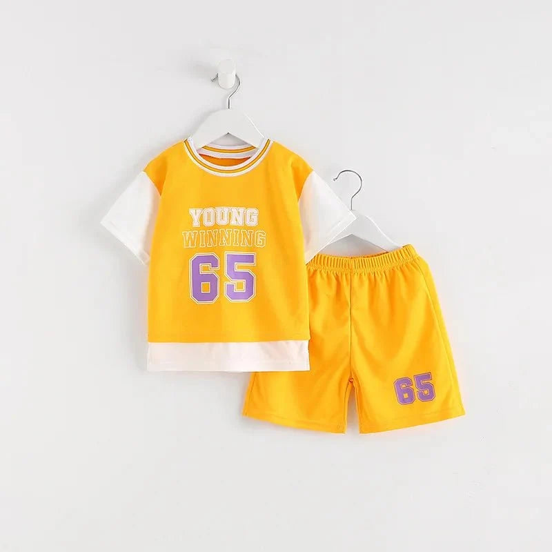 Boys Clothes Sets Summer Breathable Tracksuit Fashion Children's Sports Two Piece Set T-shirt + Shorts Suits - Boys Summer &