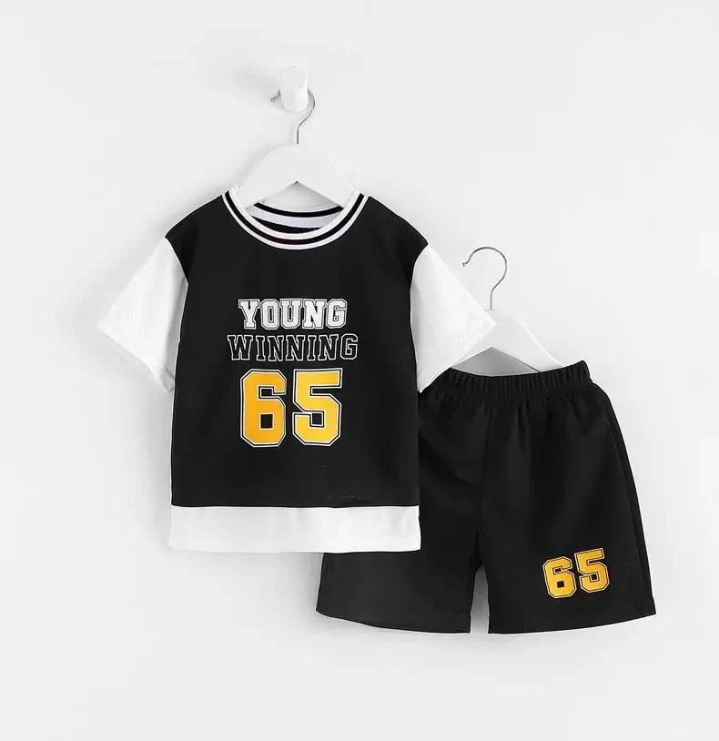 Boys Clothes Sets Summer Breathable Tracksuit Fashion Children's Sports Two Piece Set T-shirt + Shorts Suits - Boys Summer &