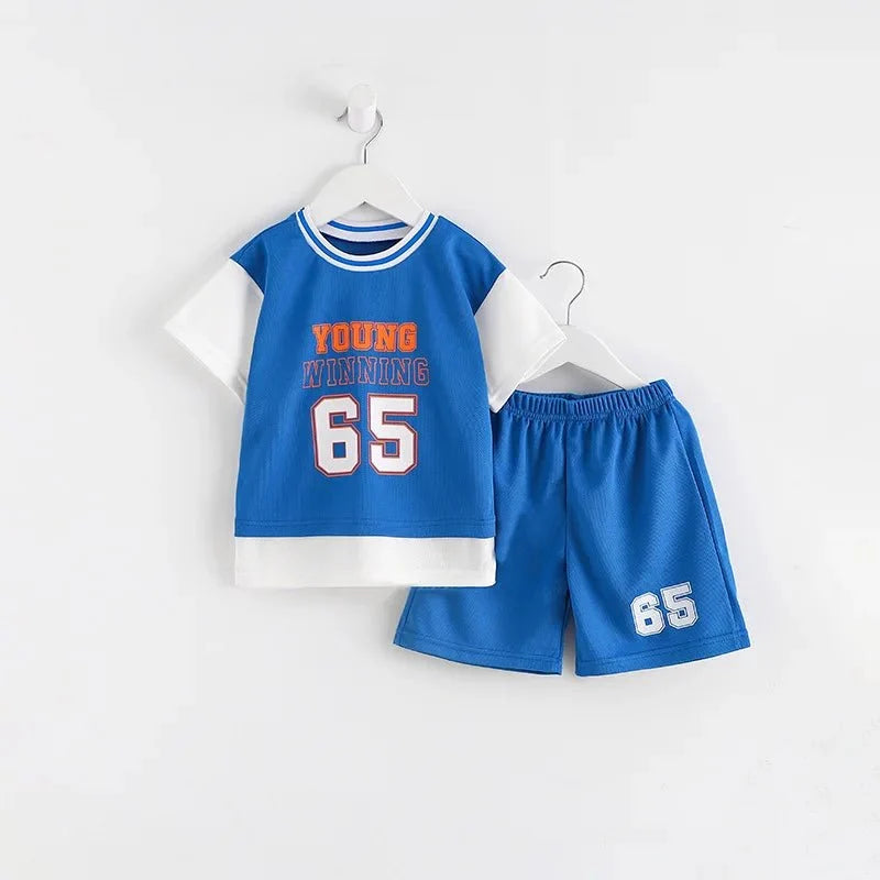 Boys Clothes Sets Summer Breathable Tracksuit Fashion Children's Sports Two Piece Set T-shirt + Shorts Suits - Boys Summer &