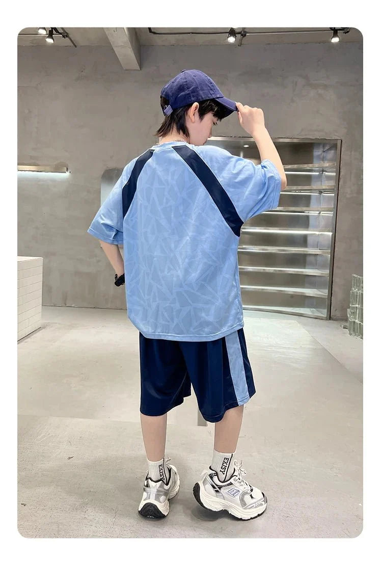 Boys Clothes Sets Summer Kids Sport Short Sleeve T-shirt + Shorts 2 Pieces Suit Teenage Child Outfits For 5 6 8 10 12 14 Years - Mom & Kids
