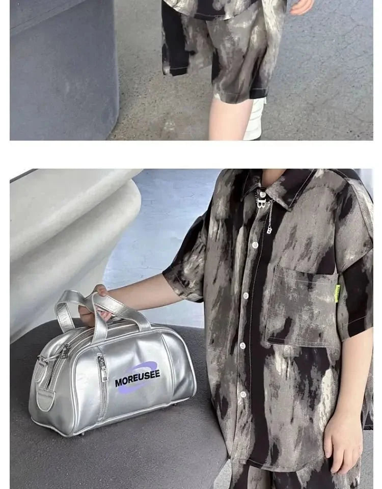 Boys Fashion Summer Tye-die Short Sleeve Shirts+Pants 2pcs Suits Years Kids Trend Streetwear Oufits Sets Children Clothing