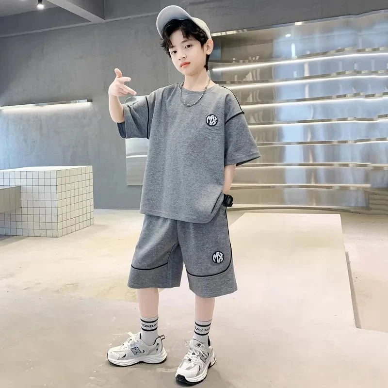Boys Suit Child set Clothes Short-Sleeved loose black t-shirt + half pants Teenager Tracksuits Kids 8 10 12 year - Boys