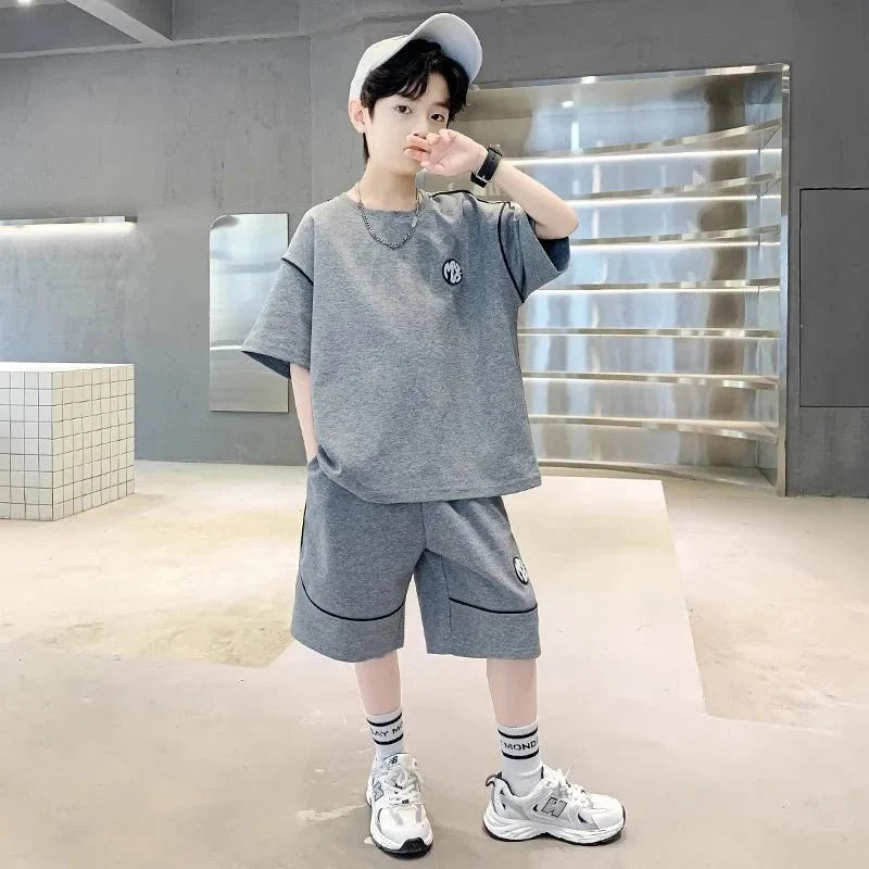 Boys Suit Child set Clothes Short-Sleeved loose black t-shirt + half pants Teenager Tracksuits Kids 8 10 12 year - Boys