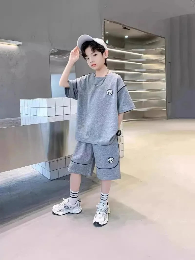 Boys Suit Child set Clothes Short-Sleeved loose black t-shirt + half pants Teenager Tracksuits Kids 8 10 12 year - Boys