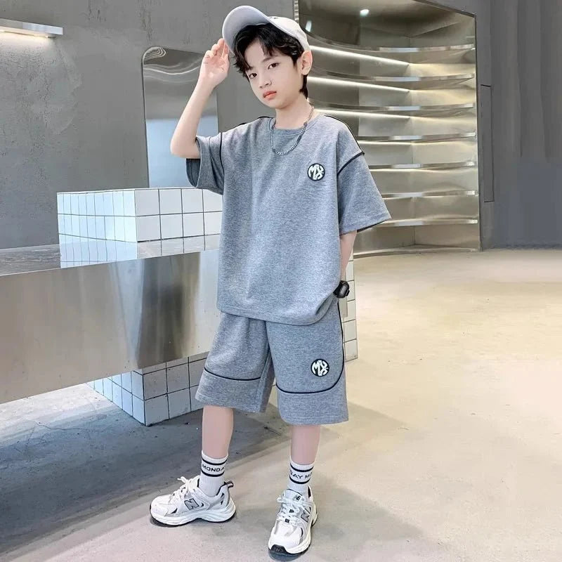 Boys Suit Child set Clothes Short-Sleeved loose black t-shirt + half pants Teenager Tracksuits Kids 8 10 12 year - Boys