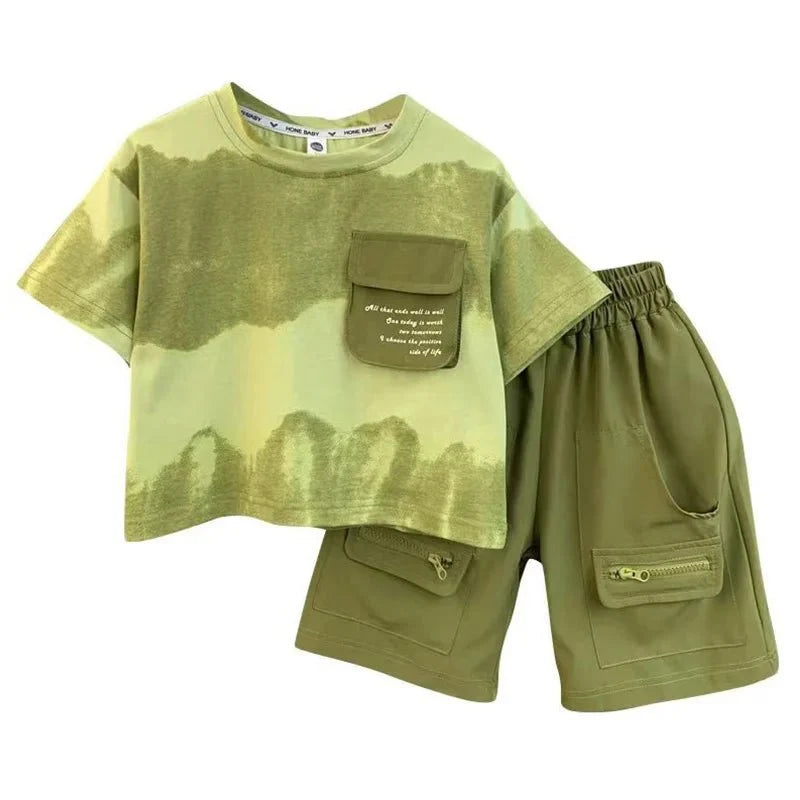 Boys Summer Clothes Set Camouflage Short Sleeve T-shirt + Cargo Shorts 2PCS Kids Casual Streetwear Outfit Two-piece set