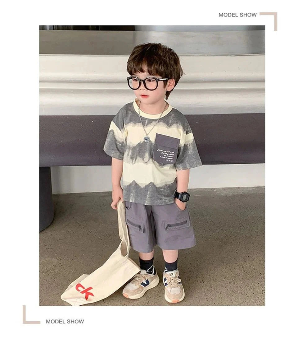 Boys Summer Clothes Set Camouflage Short Sleeve T-shirt + Cargo Shorts 2PCS Kids Casual Streetwear Outfit Two-piece set