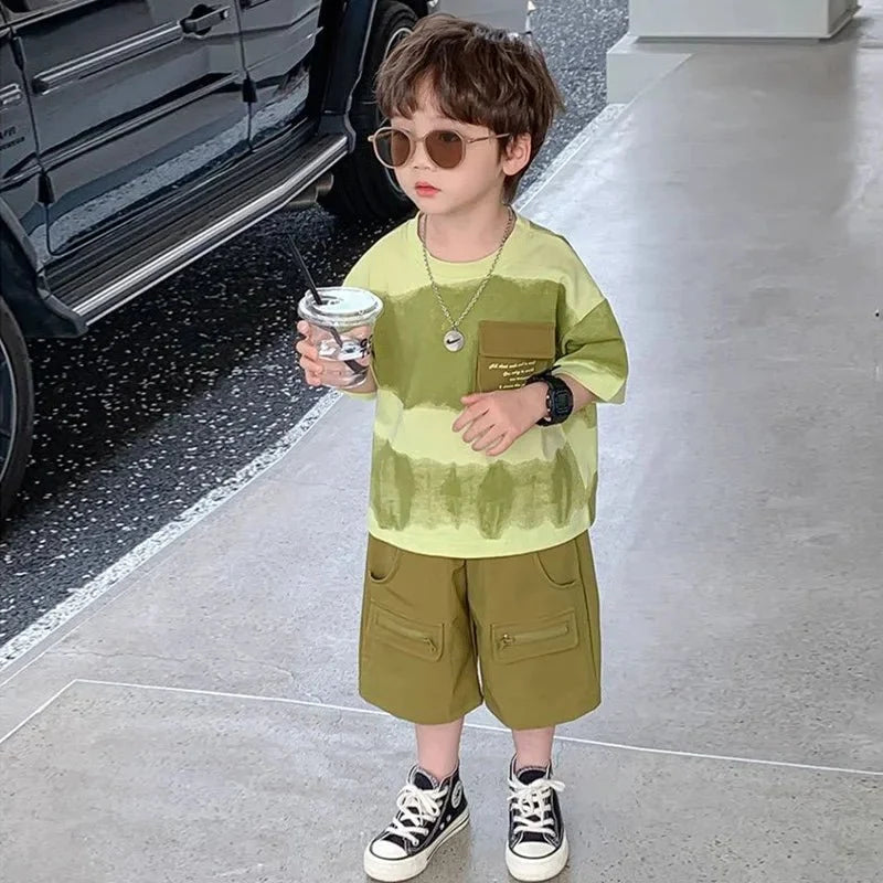 Boys Summer Clothes Set Camouflage Short Sleeve T-shirt + Cargo Shorts 2PCS Kids Casual Streetwear Outfit Two-piece set