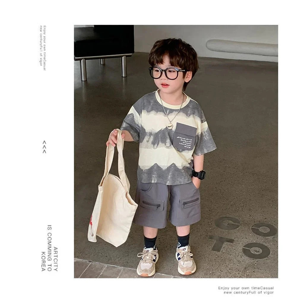 Boys Summer Clothes Set Camouflage Short Sleeve T-shirt + Cargo Shorts 2PCS Kids Casual Streetwear Outfit Two-piece set