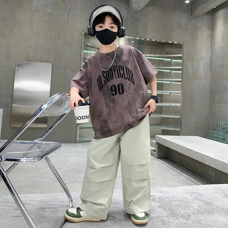 Boys Summer Clothing Set Children Casual Cotton Outfit Suit Brown Color Kids Cotton - Boys Summer & Party Dresses - Baby's