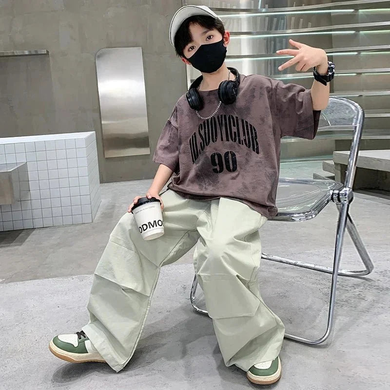Boys Summer Clothing Set Children Casual Cotton Outfit Suit Brown Color Kids Cotton - Boys Summer & Party Dresses - Baby's