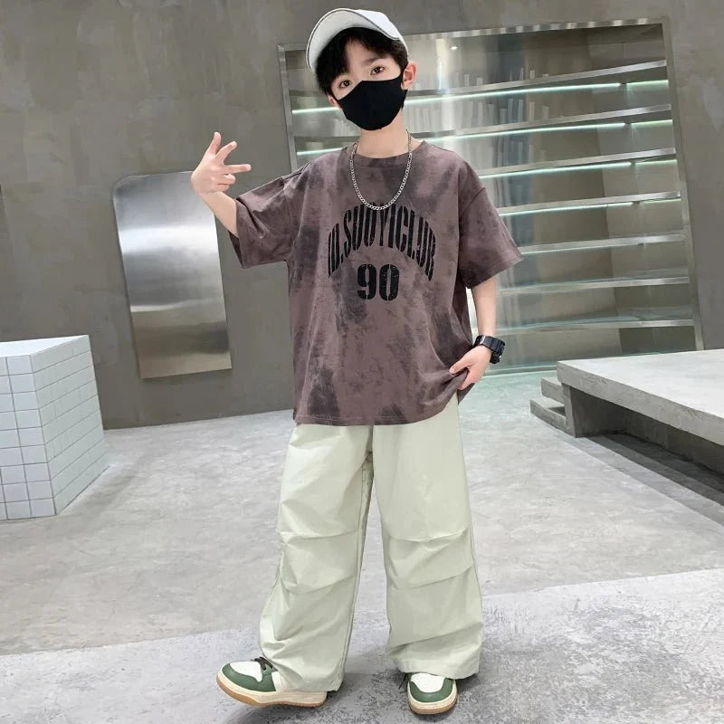 Boys Summer Clothing Set Children Casual Cotton Outfit Suit Brown Color Kids Cotton - Boys Summer & Party Dresses - Baby's