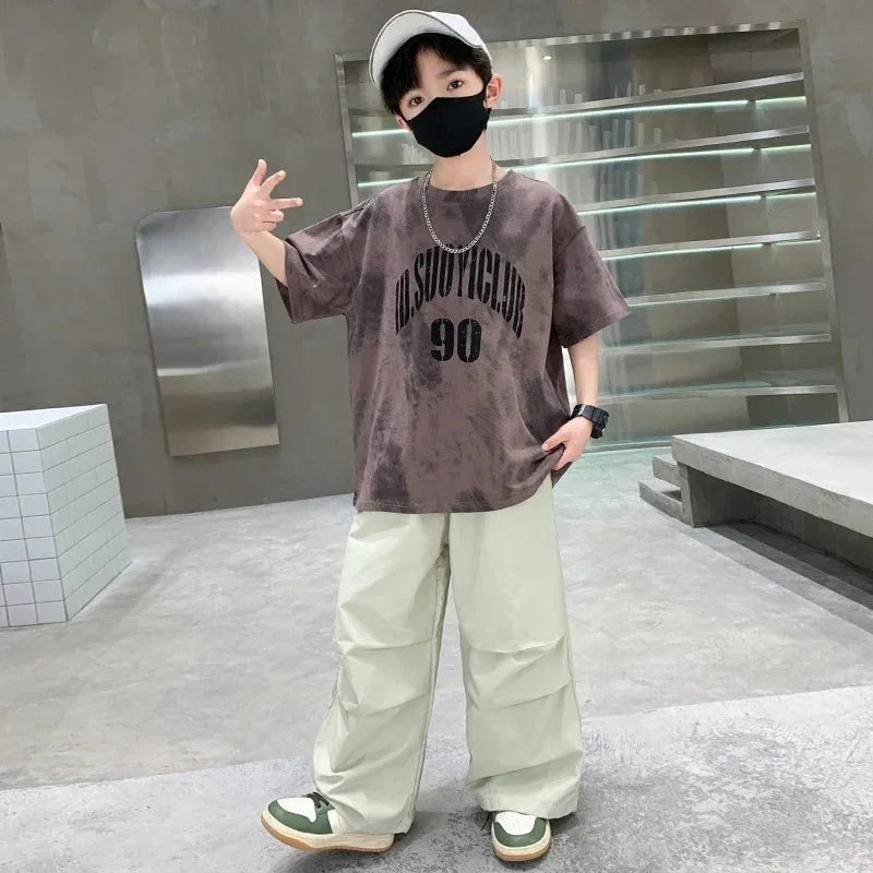 Boys Summer Clothing Set Children Casual Cotton Outfit Suit Brown Color Kids Cotton - Boys Summer & Party Dresses - Baby's