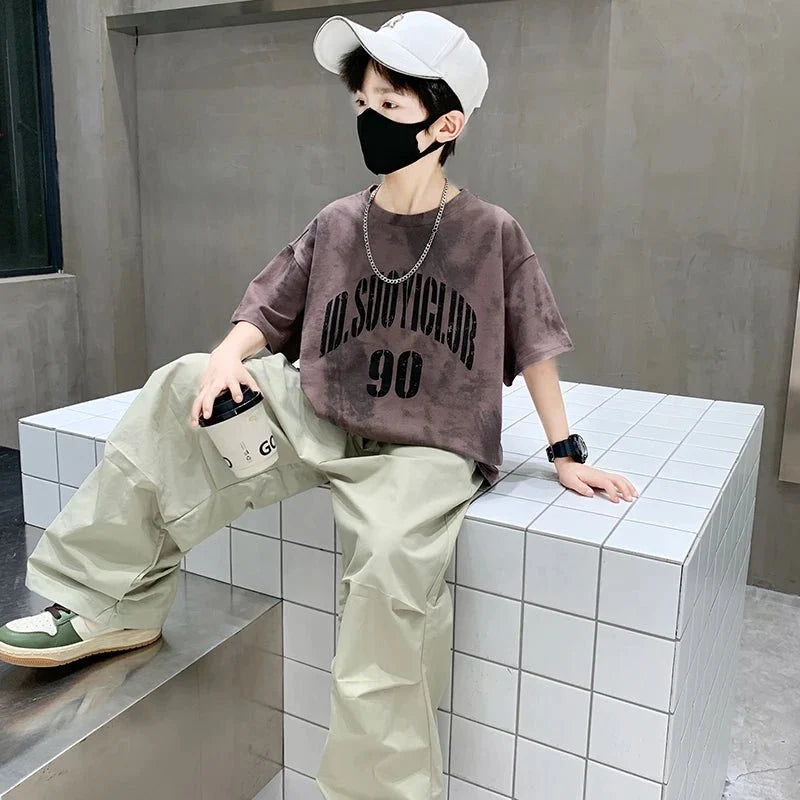 Boys Summer Clothing Set Children Casual Cotton Outfit Suit Brown Color Kids Cotton - Boys Summer & Party Dresses - Baby's