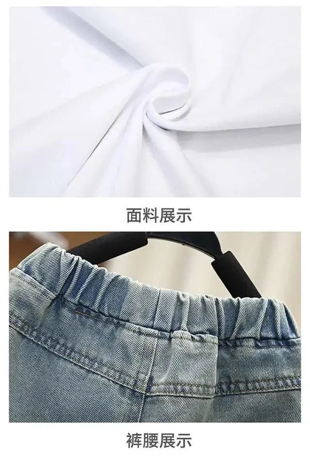 Boys Summer Clothing Set Letter Print Short Sleeved T-shirt+Denim Shorts 2Pcs Suit For Kids Handsome Casual Outfit - Boys