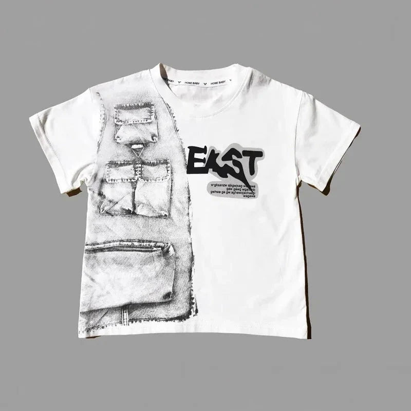 Boys Summer Clothing Set Letter Print Short Sleeved T-shirt+Denim Shorts 2Pcs Suit For Kids Handsome Casual Outfit - Boys