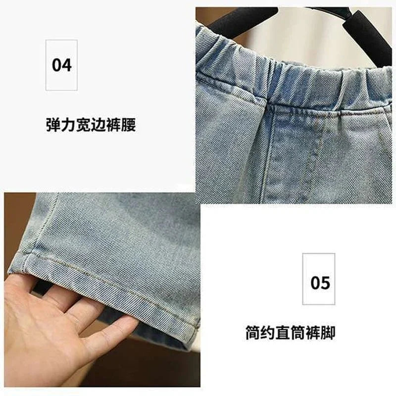 Boys Summer Clothing Set Letter Print Short Sleeved T-shirt+Denim Shorts 2Pcs Suit For Kids Handsome Casual Outfit - Boys