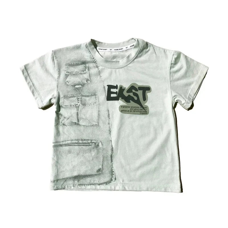 Boys Summer Clothing Set Letter Print Short Sleeved T-shirt+Denim Shorts 2Pcs Suit For Kids Handsome Casual Outfit - Boys