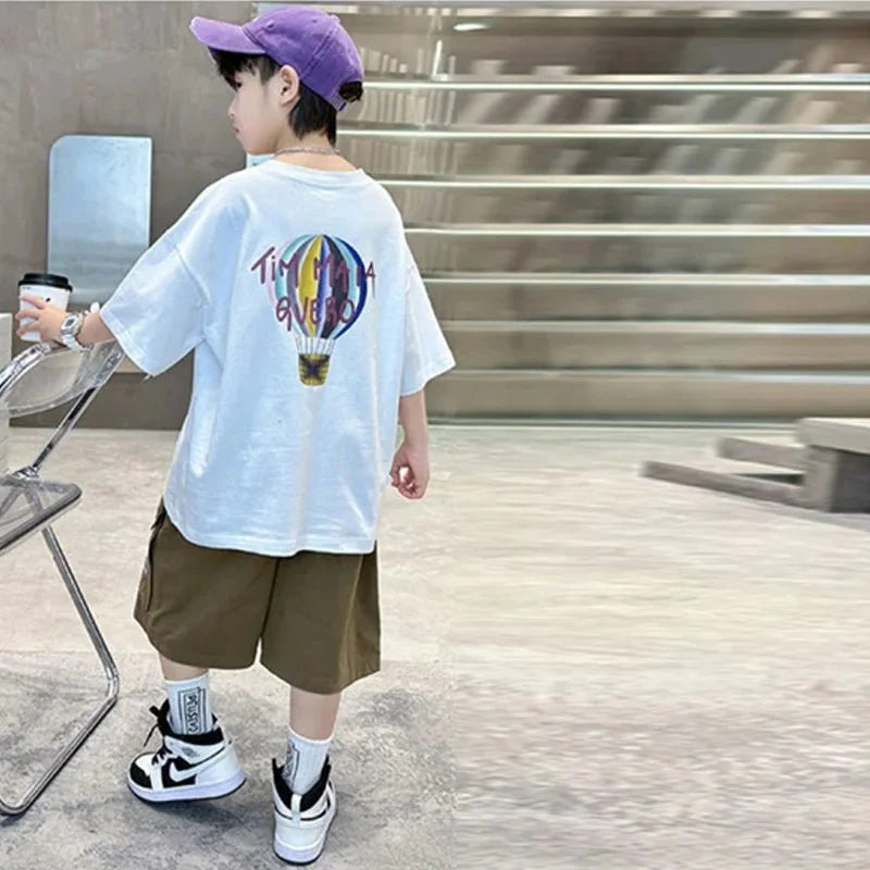 Boys Summer Clothing Sets Big Children Short-sleeved Top+Shorts Suits 2025 New Teenager T-shirt Loose Sports 2Pcs Outfits