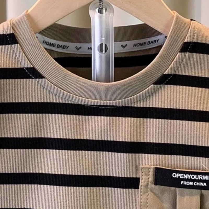 Boys Summer Outfit - Boys' summer outfit set Summer short sleeved shorts New children's striped baby two-piece set - Boys